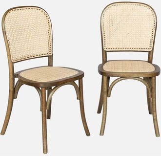 Sweeek Silla vintage de madera y ratán, set de 2