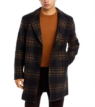 BOSS Cam Check Relaxed Fit Wool Coat In Black