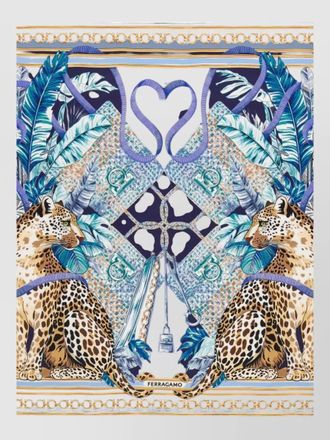 Ferragamo square scarf animal chain leaf motifs