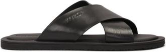 Kazar Minimalistische zwarte leren slides - Heren - Sandalen - Zwart - 41 EU - Leer - Schoenen