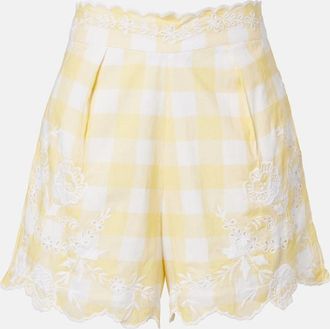 Juliet Dunn Embroidered checked cotton shorts