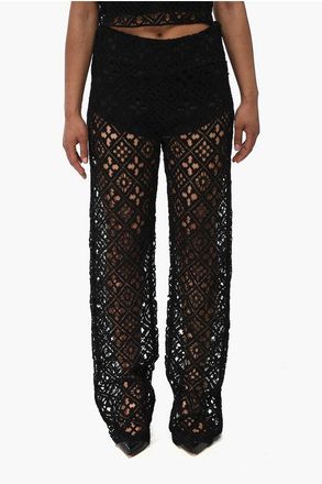 Off-white Cotton-Blend Crochet Palazzo Pants with Side Zip size Xs