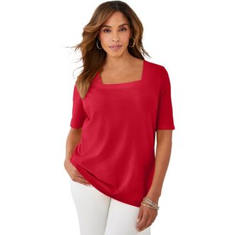 Jessica London Stretch Cotton Square Neck Tee in Classic Red at Nordstrom, Size 12