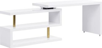 Vente-Unique Escritorio extensible con plataforma giratoria 360&deg;- MDF lacado - Blanco y dorado - NICEPHORE II