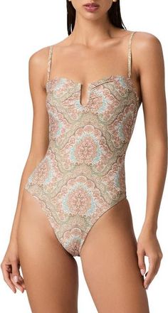Paige Gianna U-Ring One-Piece Swimsuit in Beige/Surf Multi at Nordstrom, Size X-Small