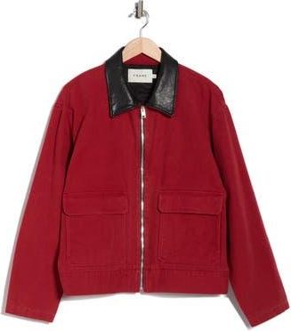 Frame Denim Leather Collar Canvas Jacket in Red at Nordstrom Rack, Size Xx-Large