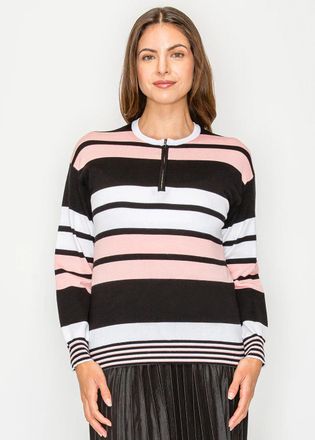 YAL New York Blush Stripe Zip Sweater