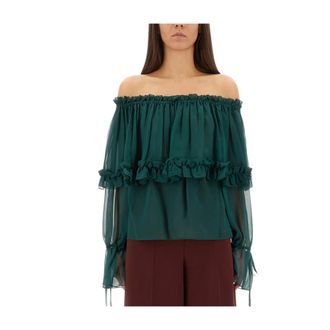 Saint Laurent Overhemden, Dames, Groen, L, Zijden Blouse