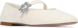 Roger Vivier Womens Flowers Flat Beige Leather