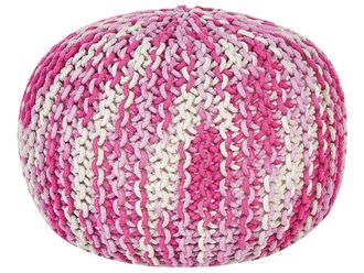 Beliani Pouf Poggiapiedi Imbottito Cotone Bianco E Rosa Pastello 50 X 35 Cm Conrad