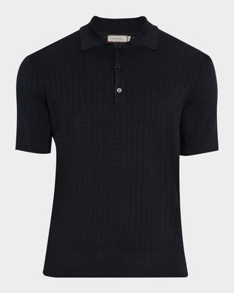Canali Men & apos;s Grid Jacquard Polo Sweater