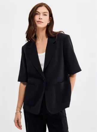 Contemporaine Womens Fluid loose-fit short-sleeve Blazer Jacket