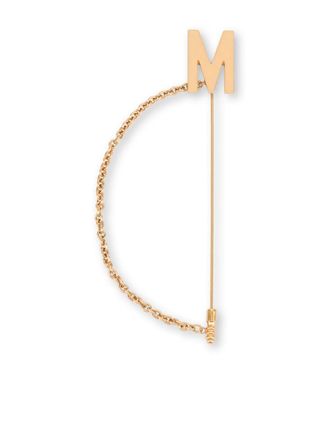 Moschino logo-lettering chain-detail brooch - Gold