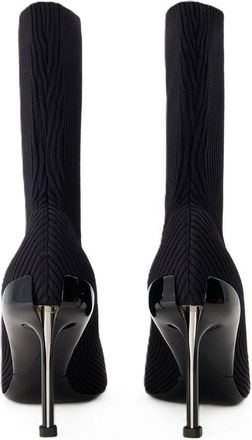 Alexander McQueen Womens Pointed-Toe Ribbed Knit Heel Boot Black Leather