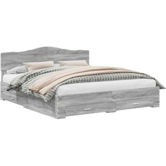vidaXL Bed Frame with Drawer Grey Sonoma 200 x 200 cm Engineered Wood vidaXL