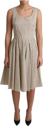 Dolce & Gabbana Polka Dot A-lijn Jurk - Dames - Casual kleedjes - Beige - M - Katoen - Kleedjes
