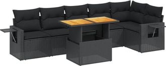 vidaXL Set De Comedor De Jard&iacute;n 7 Pzas Y Cojines Rat&aacute;n Sint&eacute;tico Negro Vidaxl