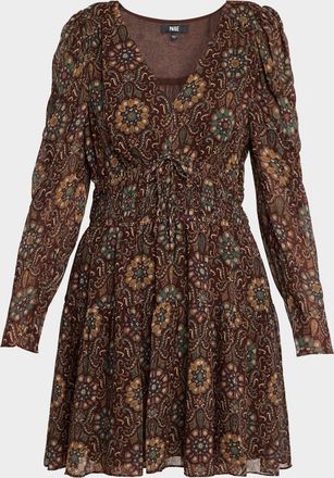 Paige Aries Printed Long-Sleeve Silk Mini Dress