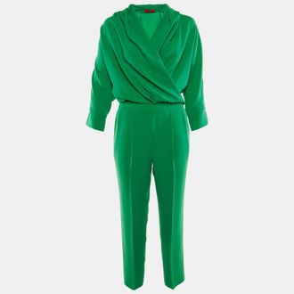 Carolina Herrera Green Crepe Faux Wrap Top & Pants Set Xxs