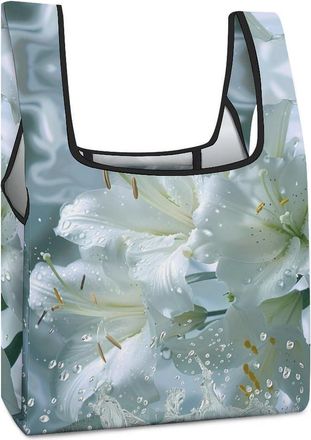 Generic Lily Flower Shopping Bag Reusable Grocery Tote Bag Foldable Handbag for Travel Picnic