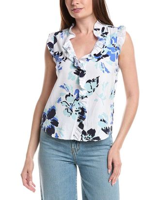 Ellen Tracy Ruffle Linen-Blend Top