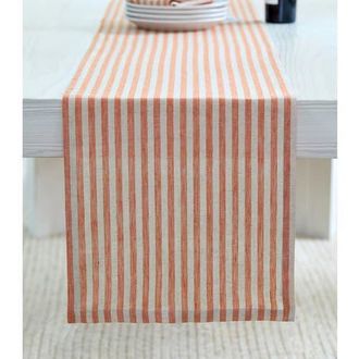 Solino Home Linen Table Runner for Dining Table, Holiday and Everyday Table Decor - Amalfi Stripe in Pumpkin And Natural at Nordstrom, Size Xx-Large