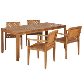 Beliani Conjunto De Comedor 4 Plazas De Madera De Acacia Clara Mesa Sillas Reposabrazos Baratti