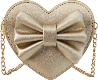 Generic Little Girls Bag Shoulder Bag with Heart Bow, Adjustable Chain Crossbody Purse for Kids, Small Heart Shape Sweet PU Childrens Bags (GOLD)