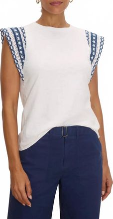 Nic+Zoe Lacy Scallop-Trimmed Sleeves Top In White