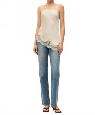 Elodie Lacey Strapless Satin Top In Ecru