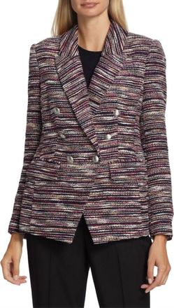 Elie Tahari Tweed Double Breasted Blazer In Black Multi