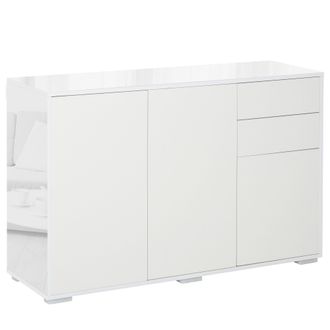 HOMCOM Aparador De Sal&oacute;n Con 3 Puertas, 2 Cajones Y Estante Regulable, 117 X 36 X 74 Cm, Blanco