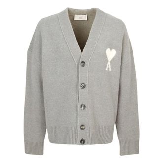 Ami Big Heart Logo Alpaca Cardigan Gray UKC365-KN0135-058