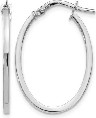 Diamond2Deal 10K White Gold Oval Shape Hoop Earrings