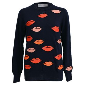 Victoria Beckham Victoria Victoria Beckham Lips Print Sweater in Navy Blue Wool