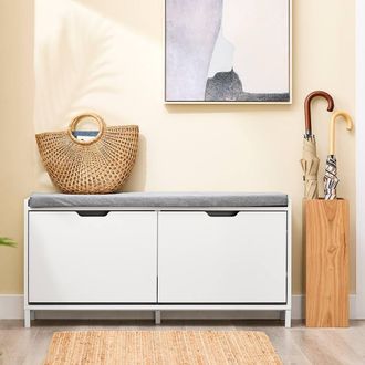 SoBuy Slim Entrance Bench - Storage & Cushion - Nordic in White