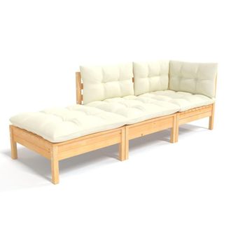 vidaXL Muebles De Jard&iacute;n 3 Piezas Cojines Madera Maciza De Pino Crema Vidaxl
