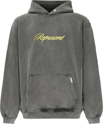 Represent Stonewashed Katoenen Trui met Logoprint - Heren - Hoodies - Grijs - S - Katoen - Hoodies & sweatvesten