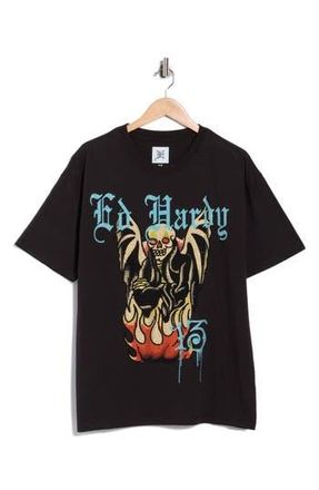 Ed Hardy Rhinestone Firelord Skull Graphic T-Shirt in Faded Black at Nordstrom Rack, Size Xx-Large