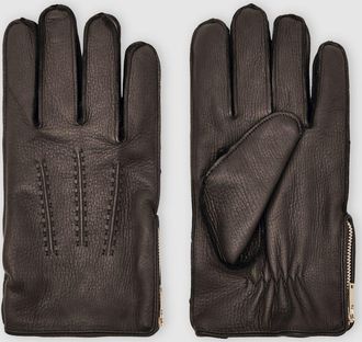 Reiss Dark Brown Iowa Leather Zip-side Gloves, L