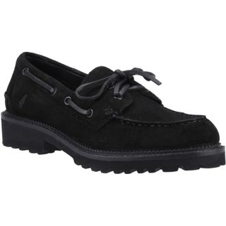 Hush Puppies Geri Suede Womens Black Loafers - Size UK 6