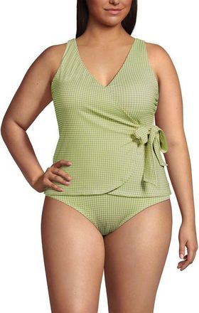 Lands End Chlorine Resistant Side Tie V-neck Tankini Swimsuit Top in Bright Pistachio Gingham at Nordstrom, Size 22W