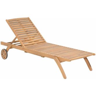 Beliani Beliani - Lettino da Giardino Reclinabile Legno di Acacia con Ruote e Tavolino Cesana