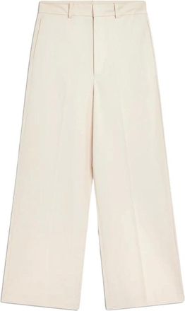 Semicouture Broeken, Dames, Beige, M, Katoen, Rechte Pijp Katoenen Gabardine Broek