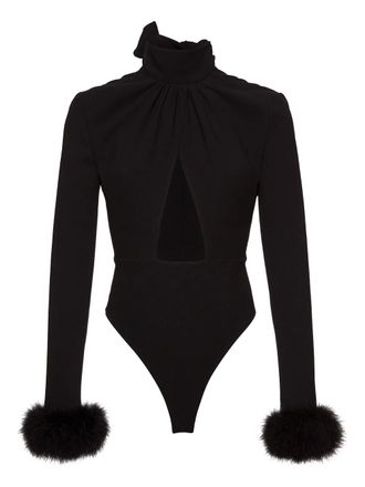 Magda Butrym tie-fastening neck bodysuit - women - Wool/Spandex/Elastane/Turkey Feather - 42 - Black