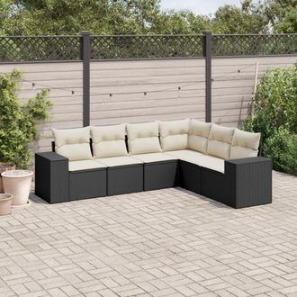 vidaXL Set De Sof&aacute;s De Jard&iacute;n 6 Piezas Y Cojines Rat&aacute;n Sint&eacute;tico Negro Vidaxl