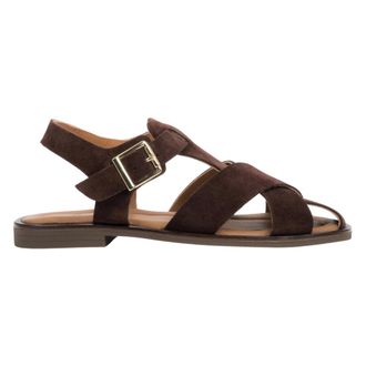 Estro & Luminara Velour Flat Sandals - female - Estro - Flat Sandals - Brown - 4 UK - Shoes