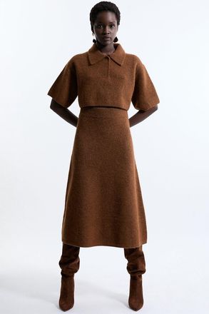 Karen Millen Womens Alpaca Wool Fluffy Full Knit Skirt - Chocolate - Size X-Small