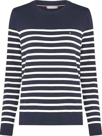 Tommy Hilfiger Minimalistische Katoenen Pullover - Dames - Ronde hals truien - Veelkleurig - M - Katoen - Truien & Vesten