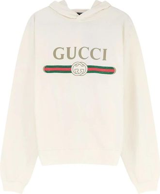 Gucci Sweatshirt van katoenen jersey en kasjmier - Dames - Hoodies - Wit - S - Katoen - Hoodies & sweatvesten